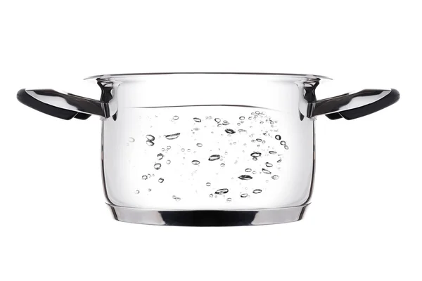 Steel saucepan boiling — Stock Photo, Image
