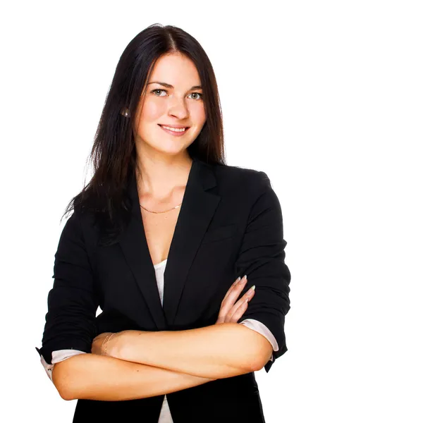 Obchodní žena s úsměvem nad bílým pozadím — Stock fotografie