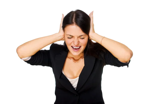 Stock image Screaming woman covering ears.