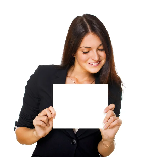 Woman with blank signboard — Stock Photo, Image