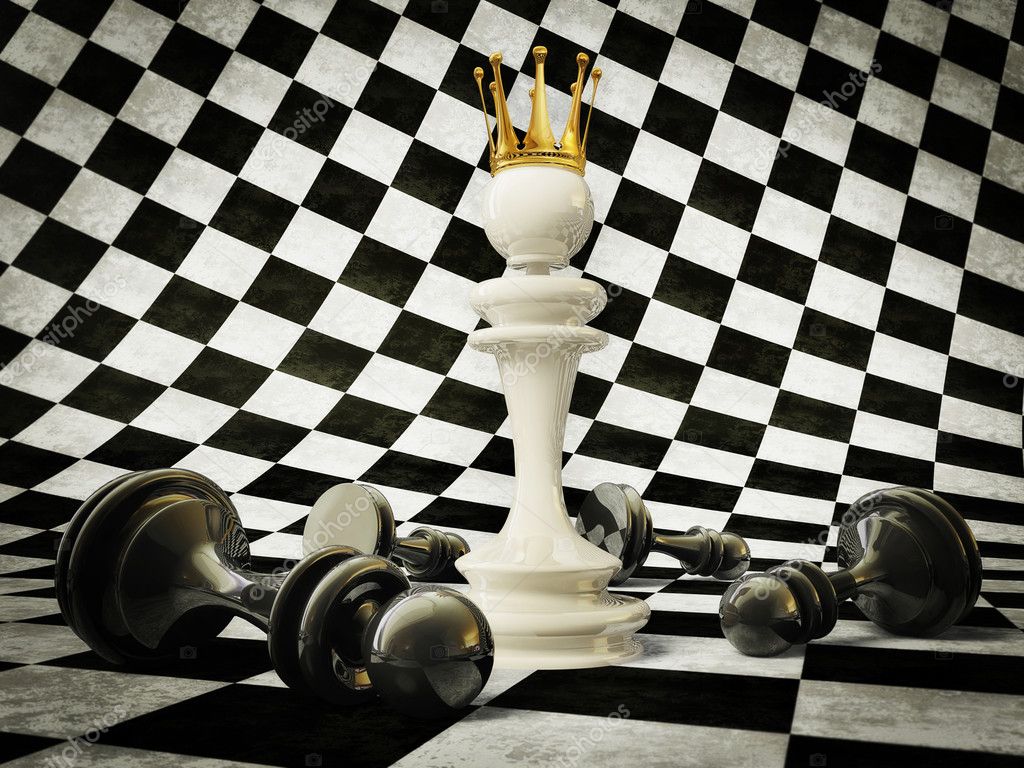 3d chess pieces on a white and black background