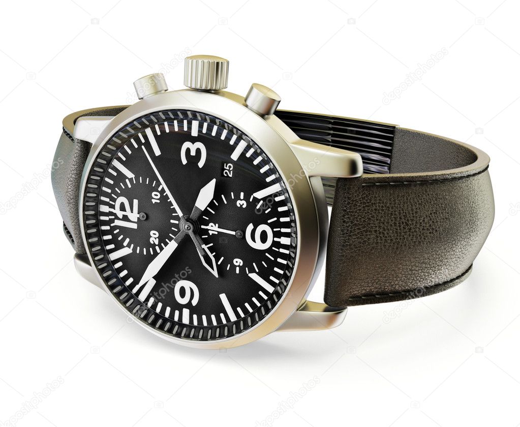 Luxury watches with a leather strap on a white background
