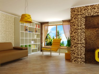 Modern interior room with nice furniture inside. clipart