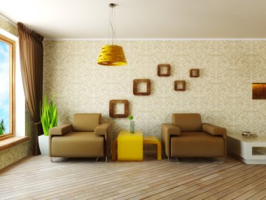 Modern interior room with nice furniture inside. clipart