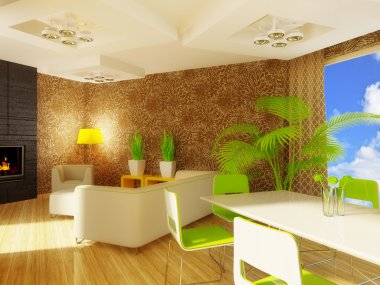 Modern interior room with nice furniture inside. clipart