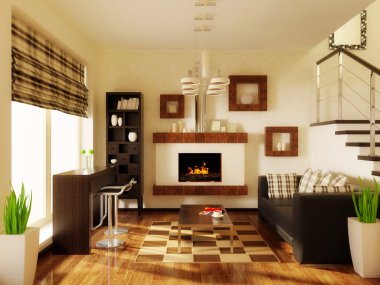 Modern interior room with nice furniture inside. clipart