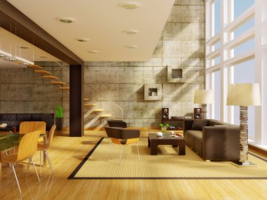 Modern interior room with nice furniture inside. clipart