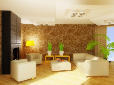 Modern interior room with nice furniture inside. clipart