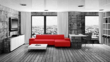 Modern interior room with nice furniture inside. clipart