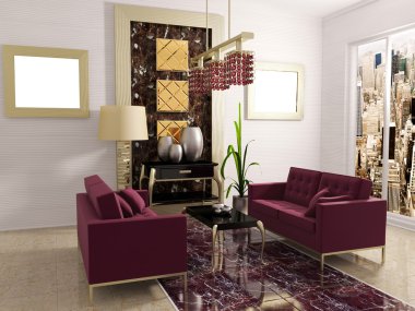 Modern interior room with nice furniture inside. clipart