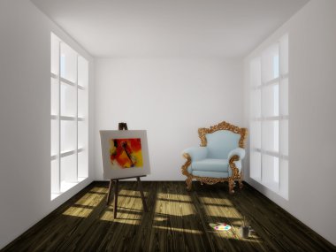 Modern interior room with nice furniture inside. clipart