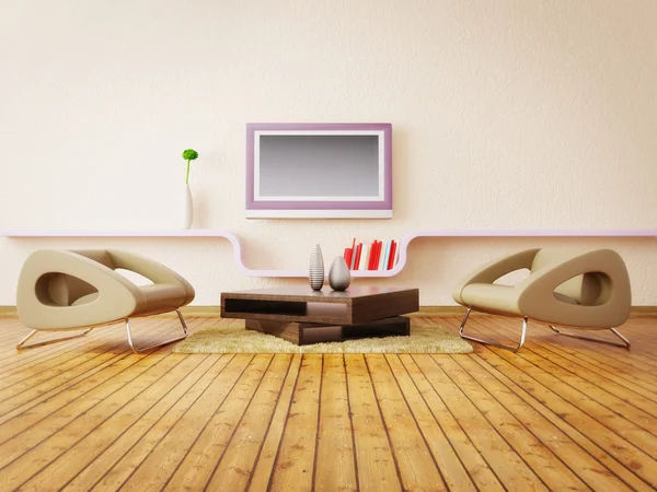Chambre intérieure moderne avec de beaux meubles à l'intérieur . — Photo