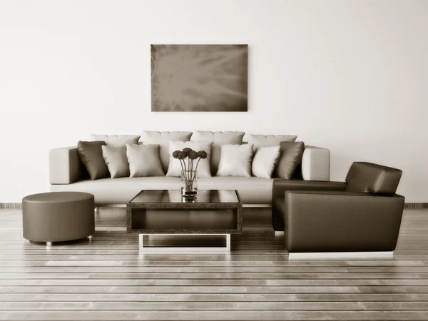 Quarto interior moderno com mobiliário agradável dentro . Imagem De Stock