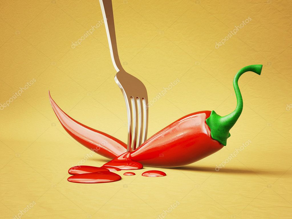 Red hot chili pepper pinned on a fork — Stock Photo © alexroz #7433404