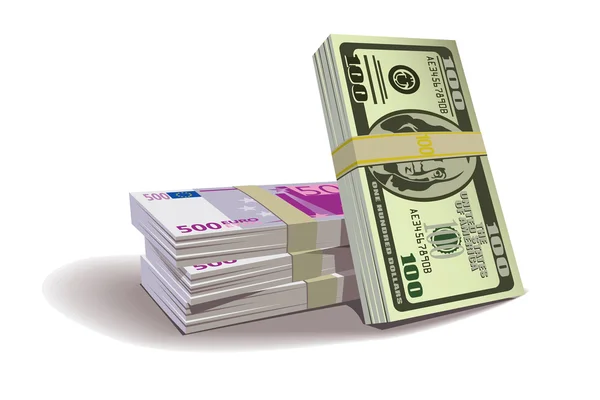 Δολάριο γραμμάτια ευρώ διανυσματικά εικονογράφηση — Διανυσματικό Αρχείο