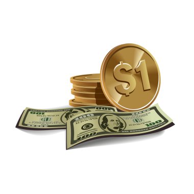 Dollars banknotes and coins clipart