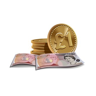 Pounds banknotes and coins clipart