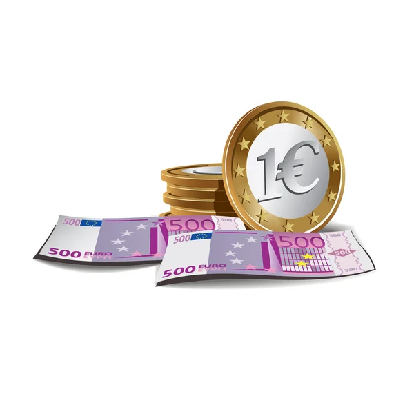 Euro banknotes and coins — Stock Vector