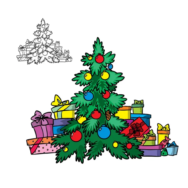 Julgran med girlander och gåvor — Stock vektor
