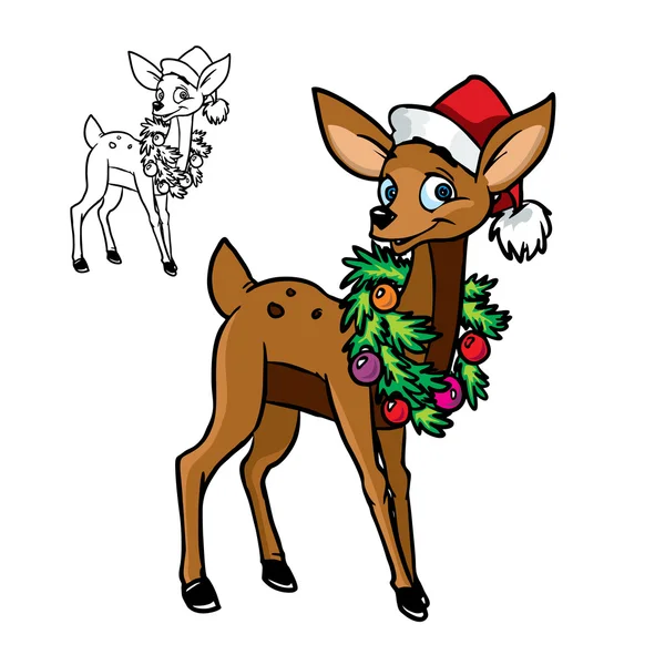 "happy little deer with Christmas garland" — Wektor stockowy