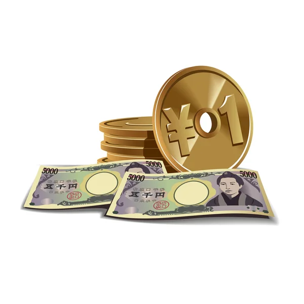 Illustration vectorielle des billets et pièces en yens, thème financier — Image vectorielle