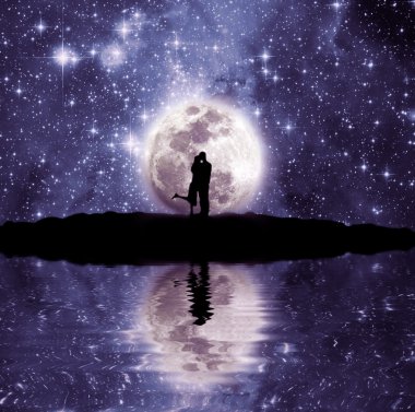 Lovers in front of the moon clipart