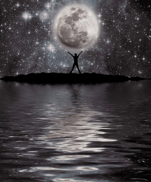 Przestrzeni, księżyc i człowiek — Zdjęcie stockowe
