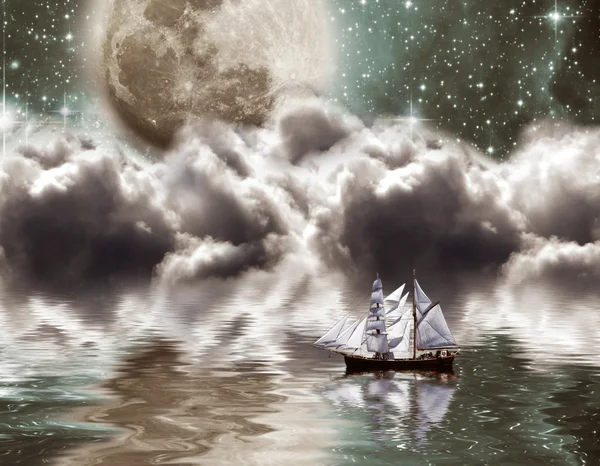 Yacht under månen — Stockfoto