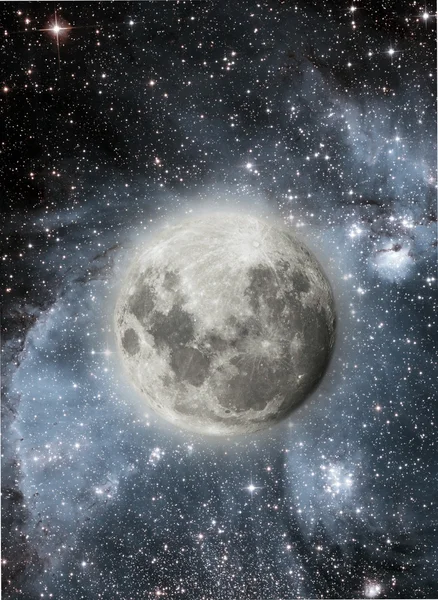 Volle maan in hoge resolutie met sterren in de achtergrond — Stockfoto