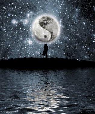 Lovers in front of the moon clipart