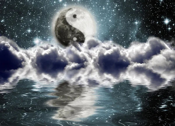 Mond mit einem Zeichen von Yin und Yang — Stockfoto