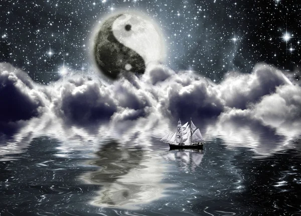 Lune avec un signe de yin et yang — Photo