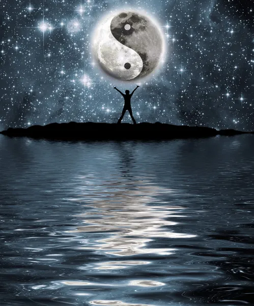 Moon med tecknet av yin och yang Royaltyfria Stockfoton
