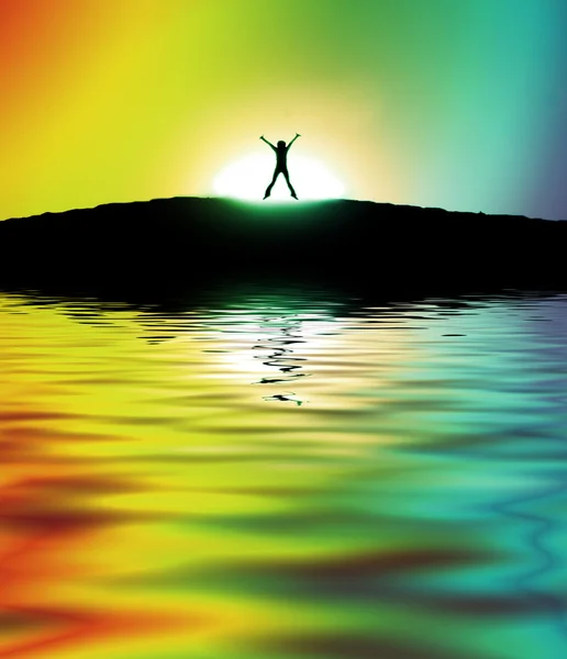 彩虹与水中的反思 — 图库照片