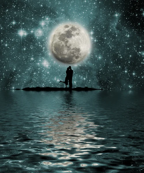 Космос, луна, озеро Стоковое Изображение