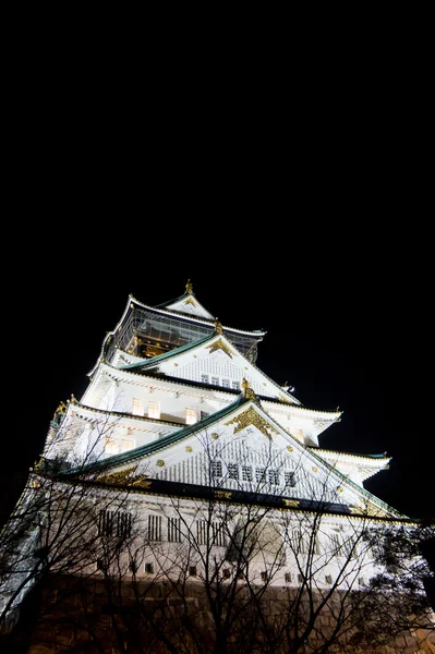 Vista noturna do castelo osaka no japão — Fotografia de Stock