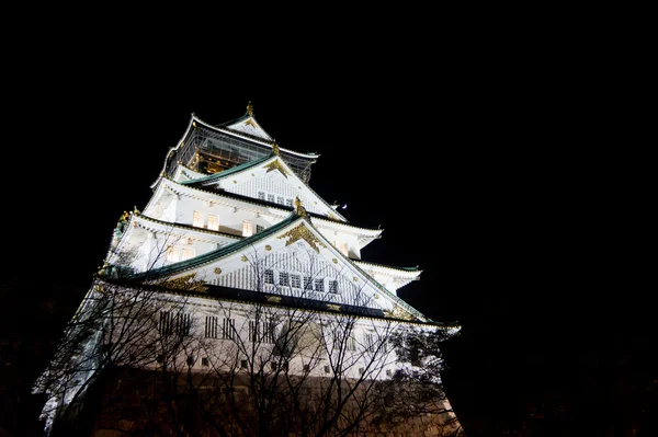 Ночное время вид на замок Осака в Японии Стоковое Изображение