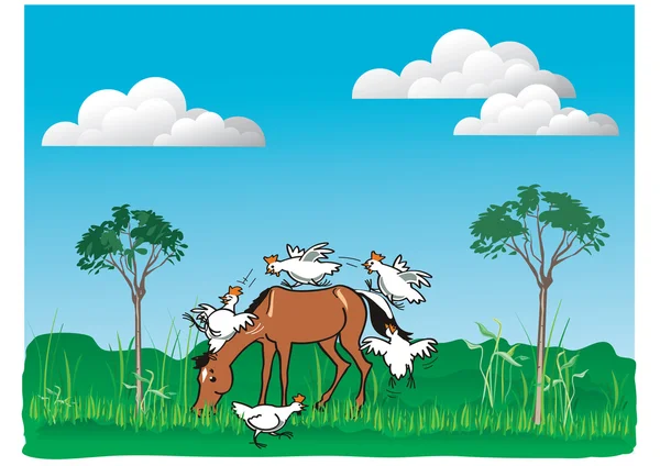 Ló játszó csirke Jogdíjmentes Stock Illusztrációk