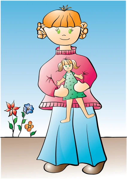 Girl with doll — Stock Vector