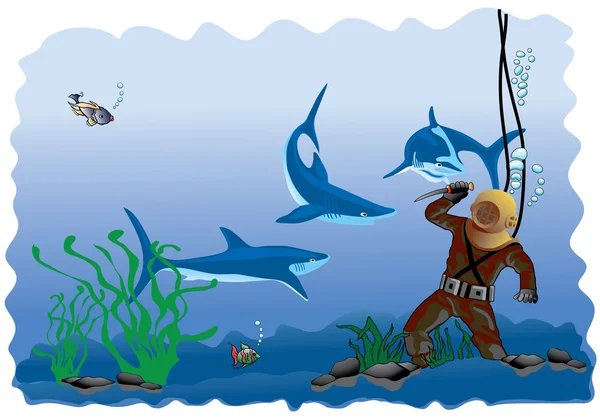 Immersioni con gli squali Illustrazione Stock
