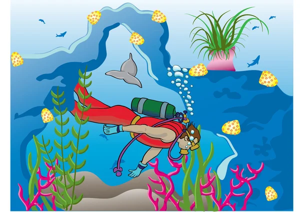 珊瑚礁潜水者 图库插图