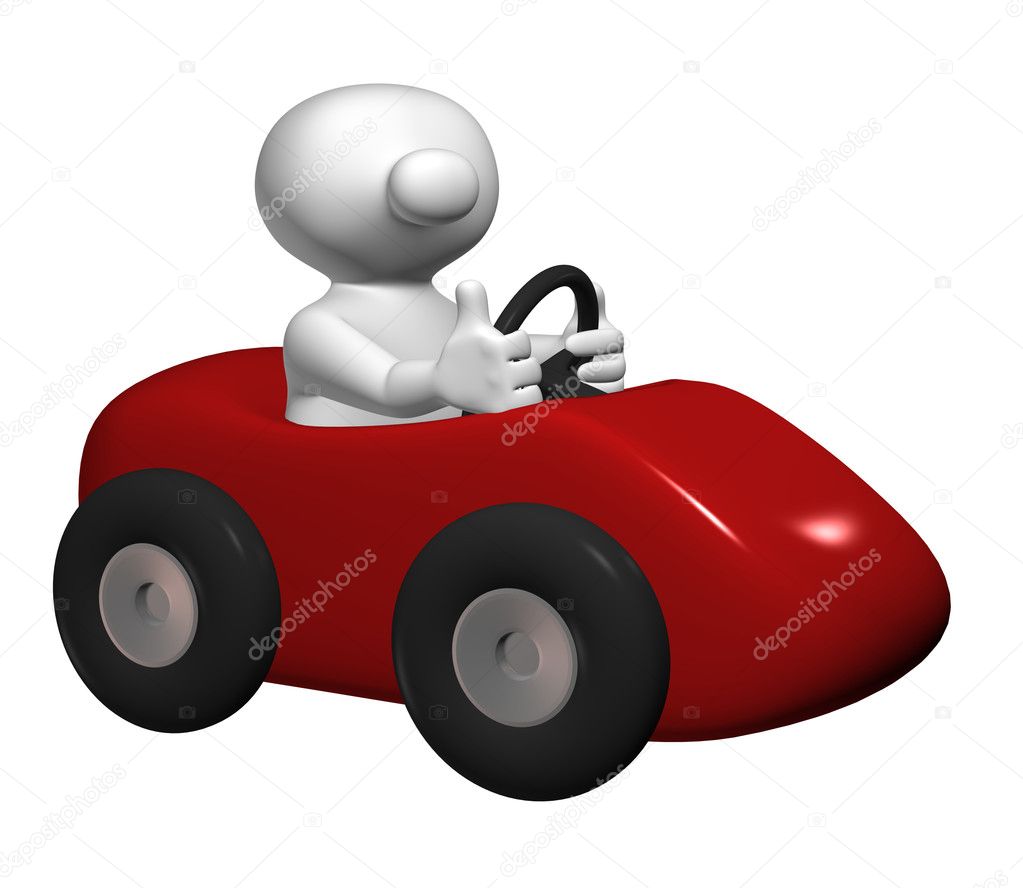 Logoman in red car