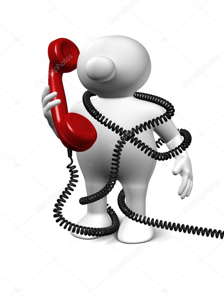 Logoman with red telefon tangled up