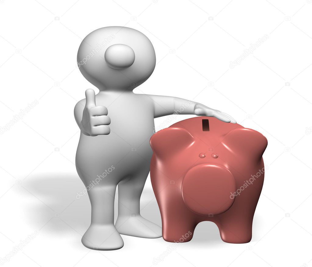 Logoman with piggy bank - thumb up