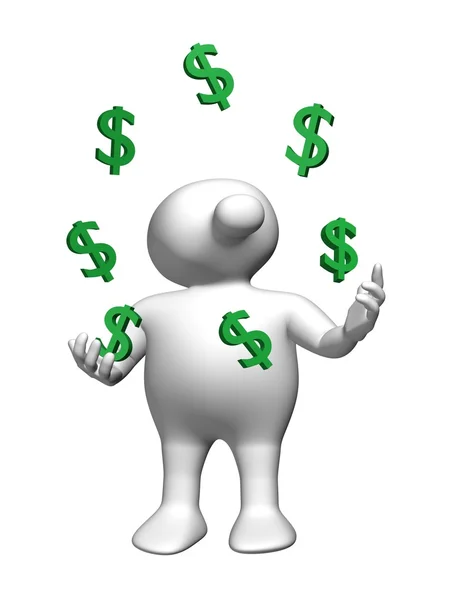 Logoman Jonglering med dollar — Stockfoto