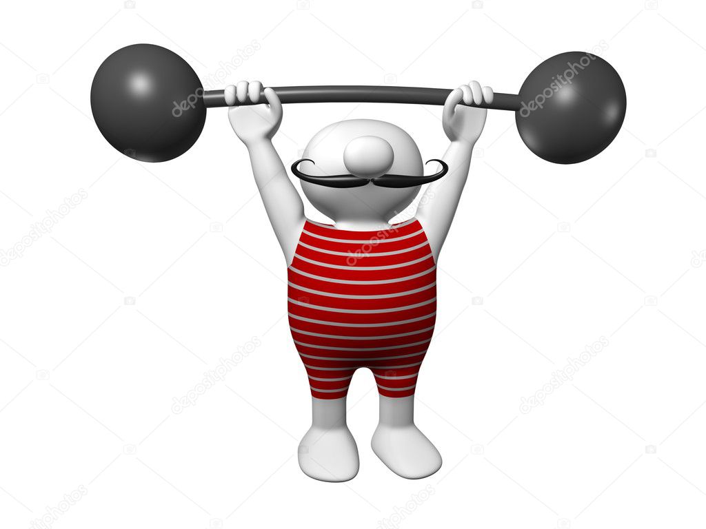 Logoman with old-fashioned barbell