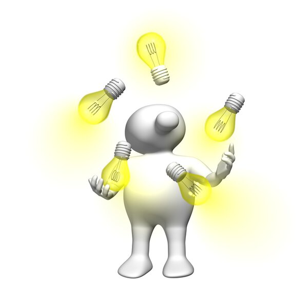 Logoman juggling with light bulbs