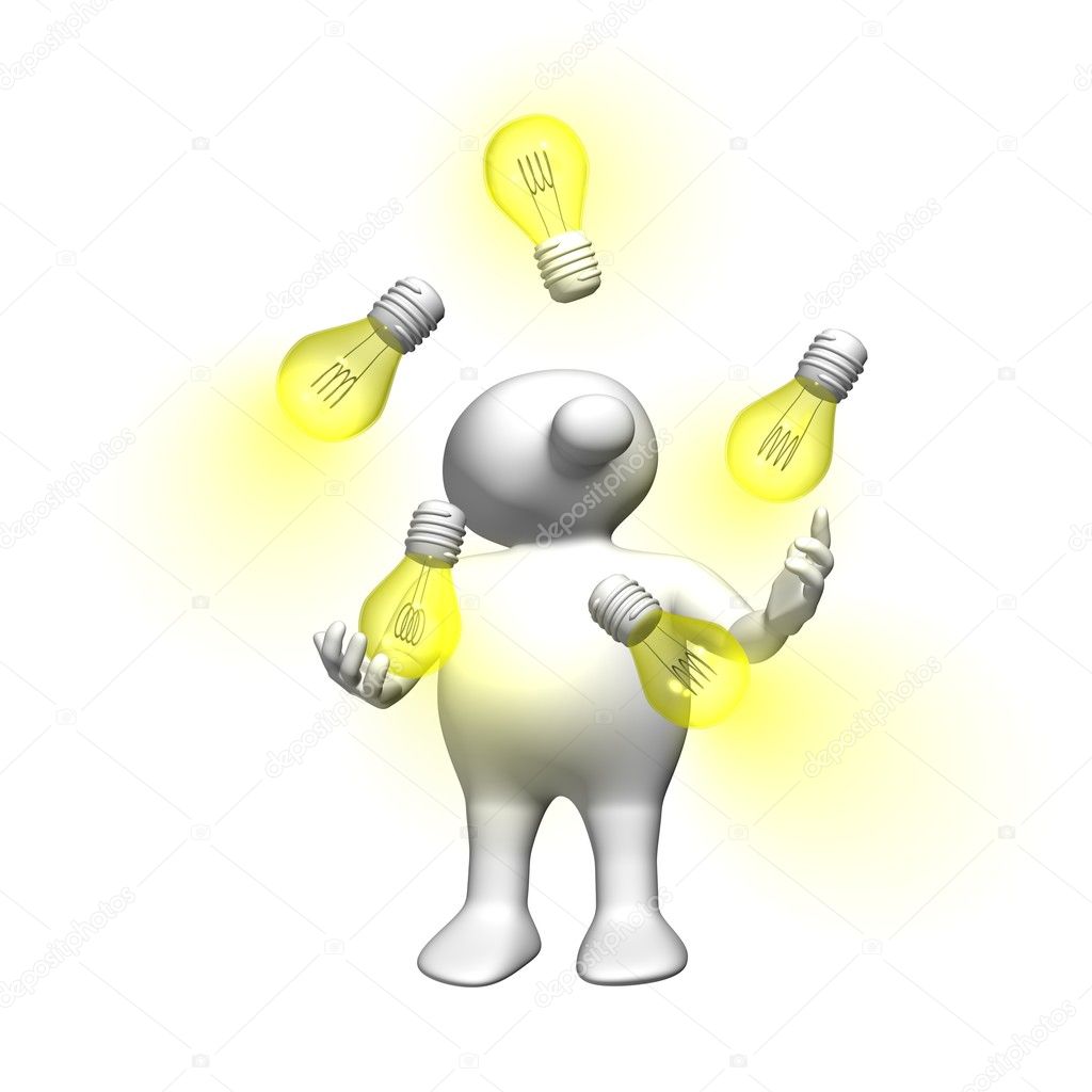 Logoman juggling with light bulbs