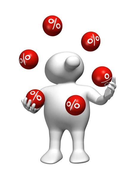 Logoman juggling with percents — Stock Photo, Image