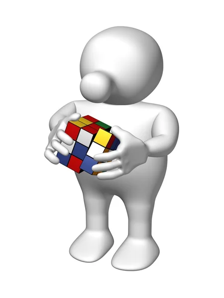 Logoman met kubus puzzel — Stockfoto
